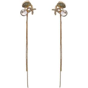 Shell, starfish, pearl, zircon, tassel earrings, tassel apart can be worn separately with studs, while owning 2 pairs of earrings, s925 silver needle, plated 18K gold in Saudi Arabia