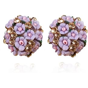 Cute Rose Flower Stud Earrings,Rhinestone Polymer Clay Plant Flower Earrings Wedding Party Jewelry for Women Girls Gifts
