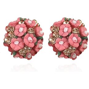 Cute Rose Flower Stud Earrings,Rhinestone Polymer Clay Plant Flower Earrings Wedding Party Jewelry for Women Girls Gifts in Kuwait