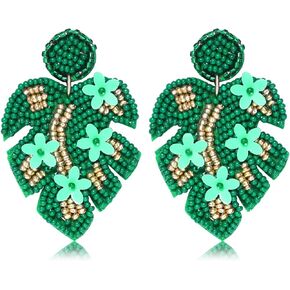 Bead Dangle Earrings for Women Beaded Earrings Bohemia Handmade Colorful Bead Drop Earrings Bead Leaf Earrings Flower Earrings for Women Girls