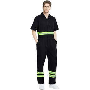 TopTie Short-Sleeve Coverall Safety Enhanced Visibility Striped One Piece Jumpsuit
