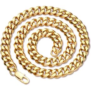 Gold Cuban Link Chain for Men 9mm 18K Gold Plated Stainless Steel Curb Chain Necklace for Women Men, 18/20/22/24 Inch