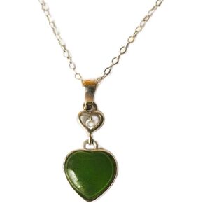LOVASONG French Touch Natrual Jade Heart Pendant hypoallergenic Silver Necklace Nephrite Jade Silver Jewelry Green Jade Healing Protection Gift for Birthday Valentine's Day Present