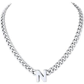 Richsteel Initial Mens Necklace A-Z Cuban Link Chain for Women Gold/Silver/Black Jewelry Valentines Gifts for Him/Her