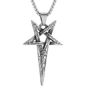 HZMAN Inverted Pentacle Necklace for Men Boys Stainless Steel Retro Gothic Pentagram Wiccan Pagan Pendant Jewelry Gift