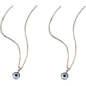 COLORFUL BLING 2 Pcs Evil Eye Necklace Third Blue Eyes Amulet Pendant Dainty Ojo Gold Chain Necklace Kabbalah Protection Adjustable Fashion Jewelry Gift for Women Girls