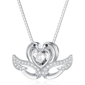 LONAGO Swan Pendant Necklace Dazzling Silver Couples Swan Necklace with Cubic Zirconia Birthstone Gift for Women Girls