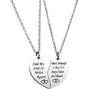 JINGMARUO BFF Necklace Set for 2 Best Friends Like Us Stay Close at Heart Set of 2 Bestie Gift Sister Necklace Long Distance Friendship Gift