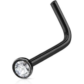 FIFTH CUE Crystal Set Half Ball Top IP Over 316L Surgical Steel L Bend Stud Nose Ring