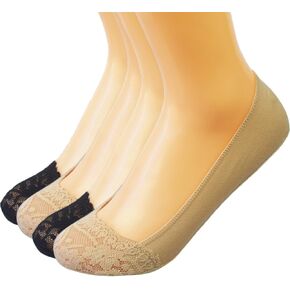 جوارب Kilofly No Show مضادة للانزلاق مع قبضة كعب من السيليكون [مجموعة 4 أزواج، باللون الأسود والبيج] in Kuwait