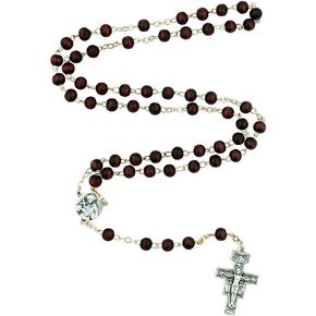 San Damiano Crucifix Cross Rosary | Saint Francis of Assisi Centerpiece | Beautiful Dark Wooden Beads | Christian Devotional Prayer | Great Catholic Gift for First Holy Communion and Confirmation