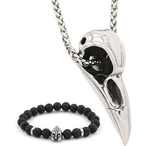 BAVIPOWER Viking Raven Skull Head Pendant Keel Chain Necklace Stainless Steel Nordic Jewelry Protection Mens Womens