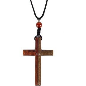 Wooden Cross Necklace Jewelry Combine 2 Types of Natural Wood Catholic Gifts for Women Men Mortise and Tenon Structure Crafts Rear View Mirror Crucifix Pendant Hanging in Kuwait