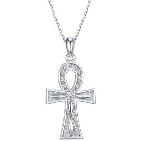 Ankh/Eye of Horus Cross Necklace 925 Sterling Silver Cross Pendant Jewelry Gift for Women Men
