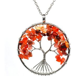 Healing 7 Chakra Tree of Life Wire Wrapped Link Chain Pendant Necklace Reiki Natural Stone Crystal Gemstone Beads Necklace for Women Men Girl Boy Yoga Meditation Jewelry