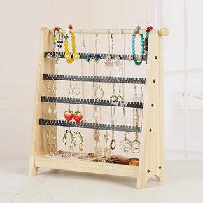 4-Tier Wood Earring Organizer, Earring Holder with 244 Earring Holes, Wooden Necklace Holder, Exquisite Ring Wooden Tray Jewelry Stand for Ear Stud Earring Necklace Bracelet Ring Watch in Kuwait