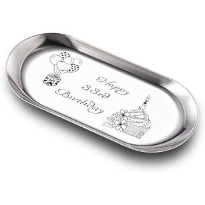 Happy 45th Birthday Decorations Stainless Steel Jewelry Tray Gifts Laser Engraved Round Shape Dish Personalized Birthday Gifts for Daughter Sister Niece Friends