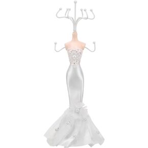 Mannequin in Evening Gown Jewelry Holder Trinket Display Stand Necklace Display Rack Earring Necklace Bracelet Rings Organizer for Girls Bridal Gift White