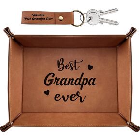 XIKAINUO Dad, a Son's First Hero, a Daughter's First Love Leather Valet Tray with Best Dad Ever Engraved Keychain Nightstand Organizer Perfect Birthday for Dad from Kids