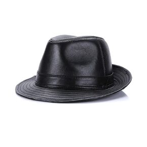 Black Leather Hat For Men Vintage Sheepskin Leather Hat Classic Gentleman Men's Fedora Leather Hat for Men Jazz Hat,Black 1,XXL(59cm60cm)