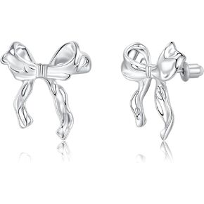 Gold Silver Bow Earrings For Women Ribbon Statement Earrings Stud 925 Sterling Silver Post Girls Jewelry