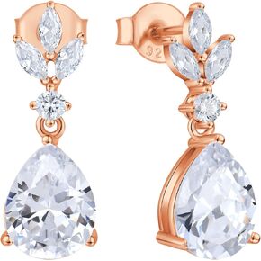 FATACI Bridal Wedding Women Earrings 925 Sterling Silver Leaf Teardop Dangle & Drop Earrings with 5A Cubic Zirconia for Brides Bridesmaids Proms Jewerly Gifts