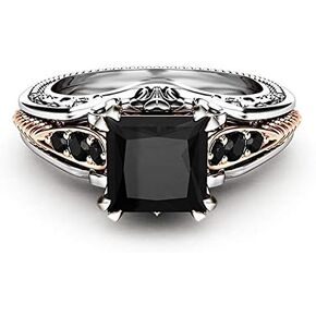 Black Gem Vintage Ring 925 Silver Cut Black Onyx Ring Marcasite Black Cubic Zirconia Rings CZ Cocktail Rings Rose Hollow Zircon Ring