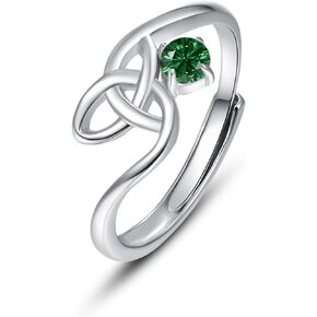 TRISHULA Celtic Knot Ring, Graduation Gift 925 Sterling Silver Birthstone Adjustable Open Ring for Women Forever Love Celtic Knot Thumb Ring Gift for Women Teen