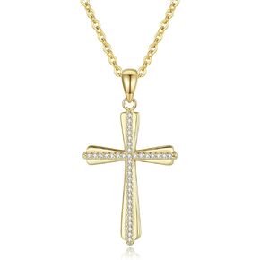 GAVU Small Cross Necklace for Women, 925 Sterling Silver Small Diamond Cross Necklace for Women Girls