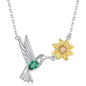 Sterling Silver Hummingbird Necklaces for Women - Gold Plated Bird Flower Pendant Embellished With Shining Zirconia Jewelry Mother's day Gifts For Woman Wife Mom
