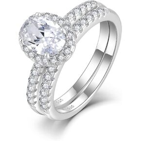 PYNZY Sterling Silver Ring Sets for Women, Oval Shape Wedding Bands Cubic Zirconia Engagement Rings Gifts for Jewelry Gifts