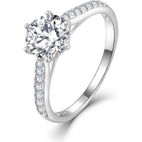 925 Sterling Silver Round Cut Rings for Women, Wedding Cubic Zirconia Band Promise Rings for Bridal Jewelry Gifts