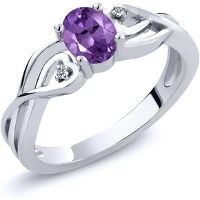 Gem Stone King 925 Sterling Silver Oval Purple Amethyst and White Lab Grown Diamond Ring For Women (0.36 Cttw, Gemstone Birthstone, Available In Size 5, 6, 7, 8, 9)
