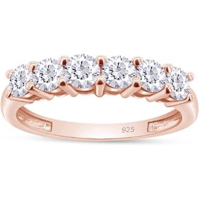 SAVEARTH DIAMONDS 925 Sterling Silver 0.60 Carat 3MM G-H Color Round Cut Moissanite Lab Created Diamond Half Eternity Wedding Band Jewelry for Women