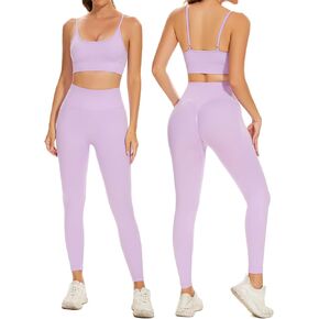 Knuowliy Workout Sets for Women 2 Piece Seamless Yoga Sets Crop Tank High Waist Shorts Yoga Outfits