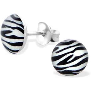 Zebra Print Earrings, Zebra Stripes Studs Earrings, Round Shape 7mm Small Studs Earrings 925 Sterling Silver (E19691)