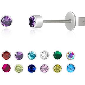 3mm Tiny Titanium Earrings Birthstone Stud Earrings for Women, Small Cubic Zirconia Helix/Cartilage/Tragus/Second Hole Earrings Hypoallergenic for Sensitive Ears