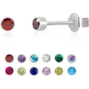 3mm Tiny Titanium Earrings Birthstone Stud Earrings for Women, Small Cubic Zirconia Helix/Cartilage/Tragus/Second Hole Earrings Hypoallergenic for Sensitive Ears in Kuwait