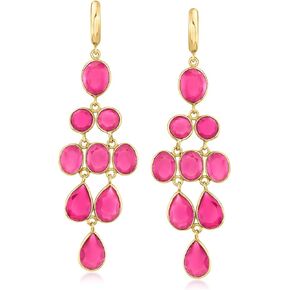 Ross-Simons 23.90 ct. t.w. Pink Quartz Drop Earrings in 18kt Gold Over Sterling
