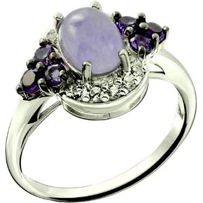 Sterling Silver 925 Ring Genuine GEMS Oval Cabochon 8x6 mm, Rhodium-Plated Finish, Classic Style