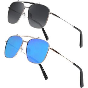 JIM HALO Oversized Square Aviator Sunglasses Men Women, Retro Polarized Metal Frame Shades UV400