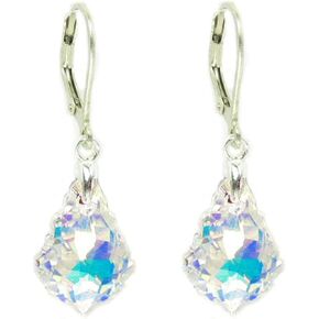 Clear Aurora Borealis Sterling Silver Leverback Dangle Earrings made with Austrian crystal
