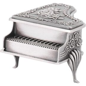 Lwuey Jewelry Box, Piano Shaped Storage Organizer Rose Flower Carved Zinc Alloy Box Case Ring Earrings Necklace Jewellery Soft Inner Surface for Girl Women Wedding Birthday Gift Home Decorations