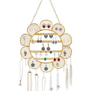 Voyyphixa Sunflower Wall Mounted Earring Holder Rack Jewelry Holder Organizer Wall Grid Organizer Necklaces Wall Holder Hanging Jewelry Storage for Necklaces Bracelet Stud Earrings Display (Flower)