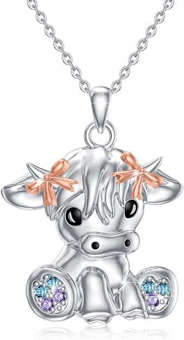 SOESON Highland Cow Necklace for Women,Sterling Silve Cow Necklace Highland Cow Pendant Scottish Cow Necklace for Girls Jewelry Easter Wedding Graduation Gift in Saudi Arabia