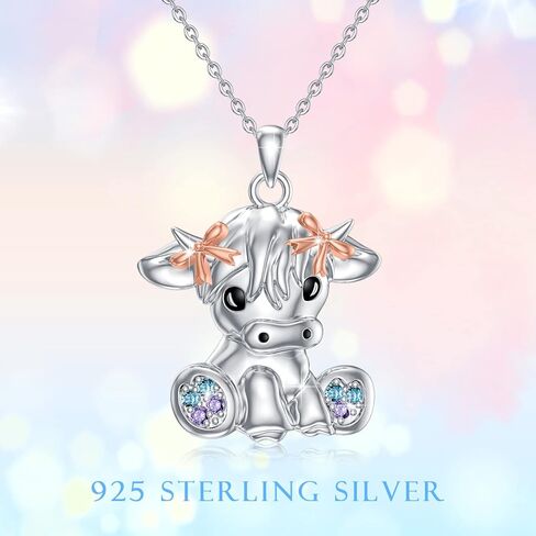 SOESON Highland Cow Necklace for Women,Sterling Silve Cow Necklace Highland Cow Pendant Scottish Cow Necklace for Girls Jewelry Easter Wedding Graduation Gift in Saudi Arabia
