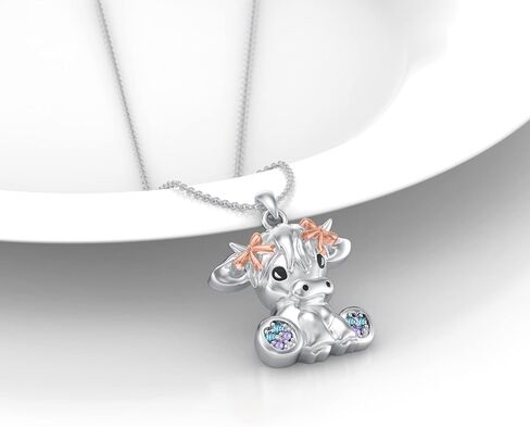 SOESON Highland Cow Necklace for Women,Sterling Silve Cow Necklace Highland Cow Pendant Scottish Cow Necklace for Girls Jewelry Easter Wedding Graduation Gift in Saudi Arabia