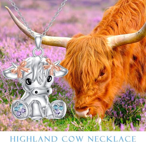 SOESON Highland Cow Necklace for Women,Sterling Silve Cow Necklace Highland Cow Pendant Scottish Cow Necklace for Girls Jewelry Easter Wedding Graduation Gift in Saudi Arabia