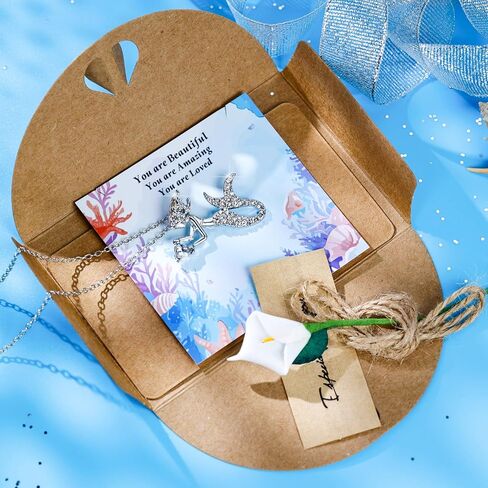 قلادة حورية البحر الصغيرة للفتيات، مجوهرات حورية البحر الصغيرة للفتيات المراهقات، هدايا حورية البحر، مجوهرات عيد ميلاد جوهرة الميلاد، قلادة قلادة مطلية بالفضة أزرق أرجواني شفاف وردي زركونيا مكعب in Kuwait