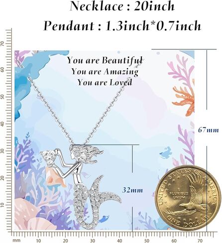 قلادة حورية البحر الصغيرة للفتيات، مجوهرات حورية البحر الصغيرة للفتيات المراهقات، هدايا حورية البحر، مجوهرات عيد ميلاد جوهرة الميلاد، قلادة قلادة مطلية بالفضة أزرق أرجواني شفاف وردي زركونيا مكعب in Kuwait